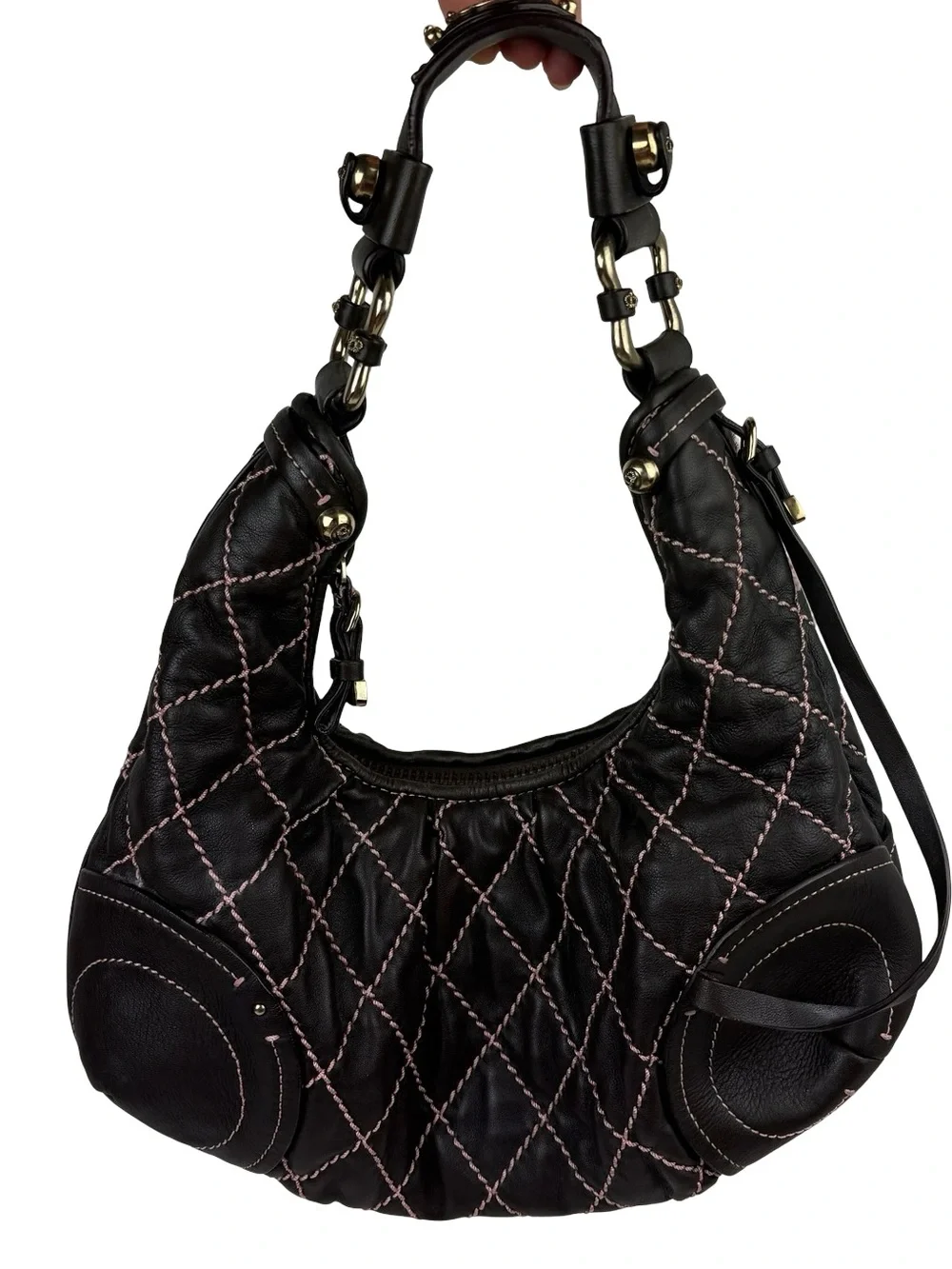 Juicy Couture Vintage Hobo Bag Quilted Butter Soft Brown Lamb Leather Y2K Boho
